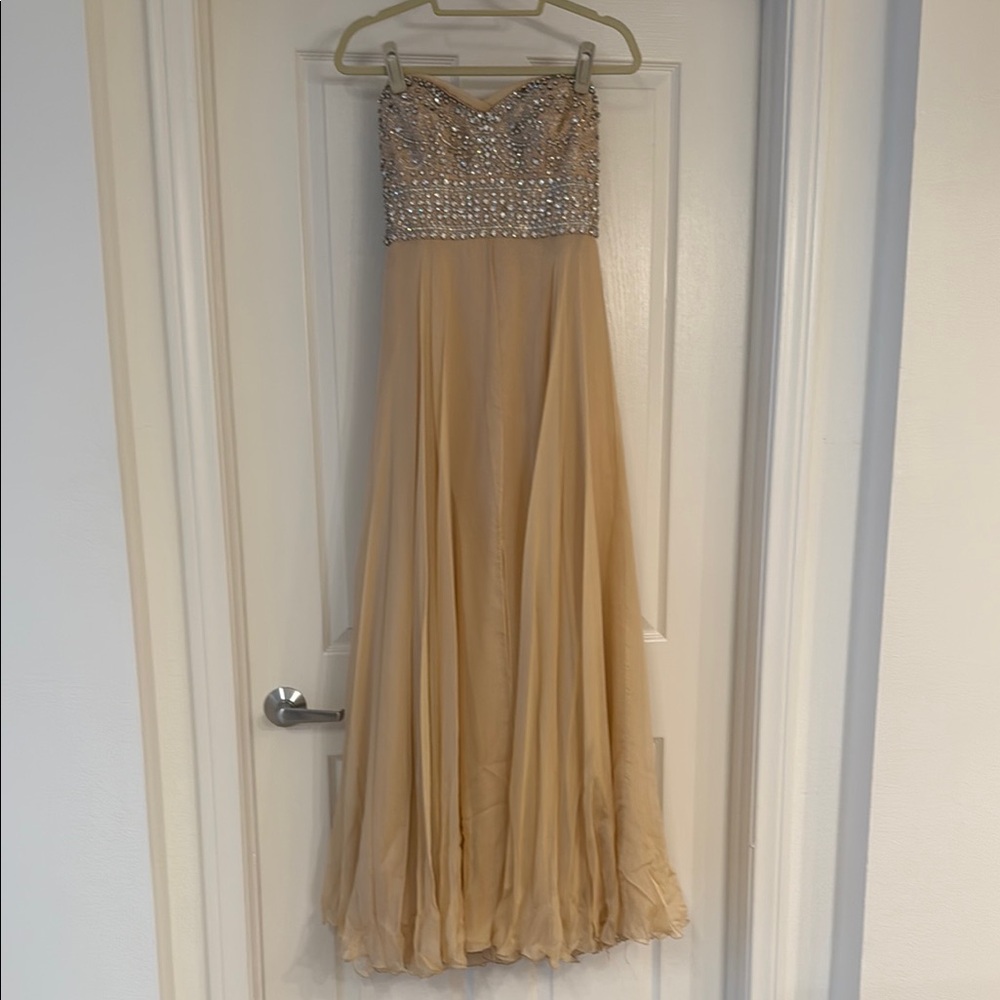 Jovani Strapless Gold and Silver Gown